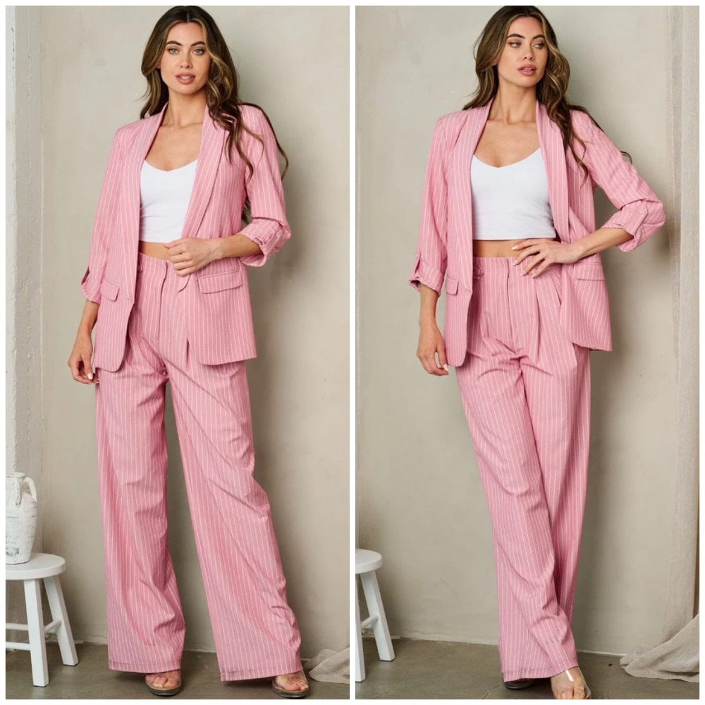 OVI Light Mauve Pinstripes 2-Piece Pants Set - Picture 3 of 7